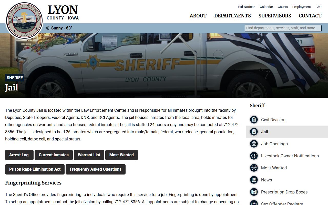 Lyon County Jail inmate lookup jail page