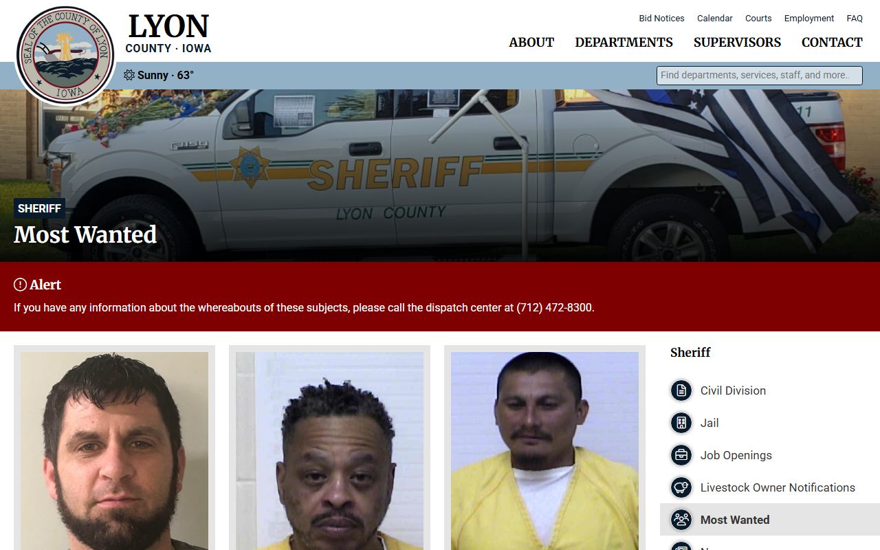 Lyon County Sheriff's Office most wanted page